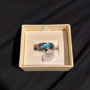 STAINLESS STEEL RAINBOW TIGER’S EYE STYLE BAND SIZE 17 = US size 6 NWT